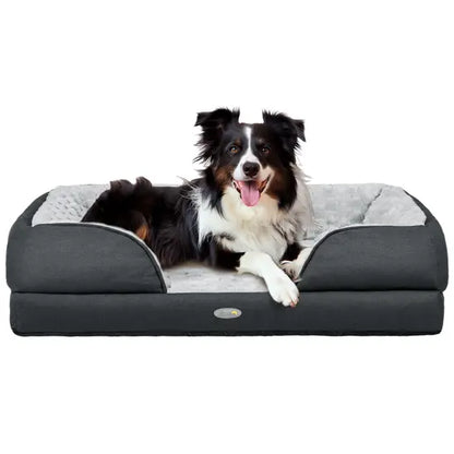 Calming Dog Bed Large Bolster Pet Mattress Washable Cushion Grey 25kg Max