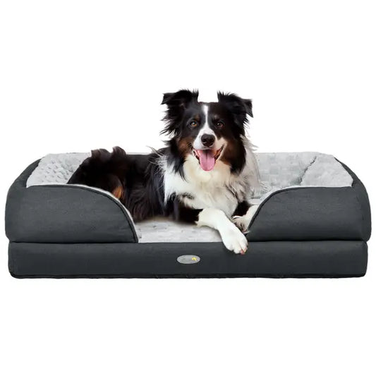 Calming Dog Bed Large Bolster Pet Mattress Washable Cushion Grey 25kg Max
