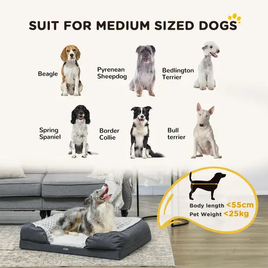 Calming Dog Bed Large Bolster Pet Mattress Washable Cushion Grey 25kg Max