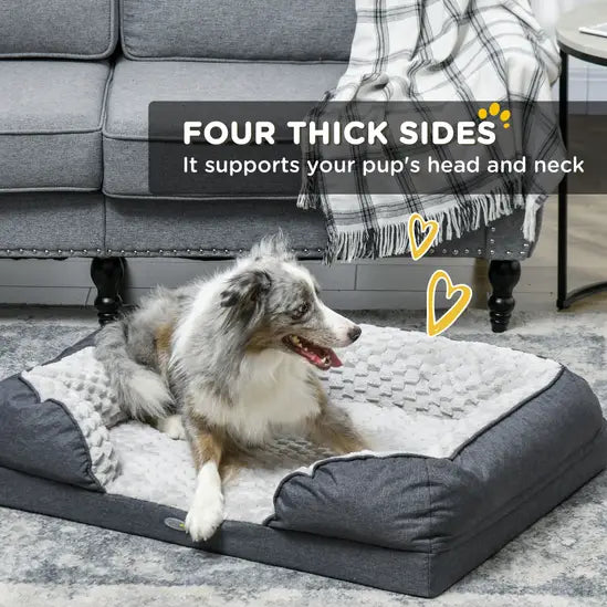 Calming Dog Bed Large Bolster Pet Mattress Washable Cushion Grey 25kg Max
