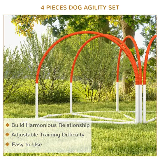 4-Piece Dog Agility Training Kit Pet Obstacle Course Set with Jump Ring Weave Poles