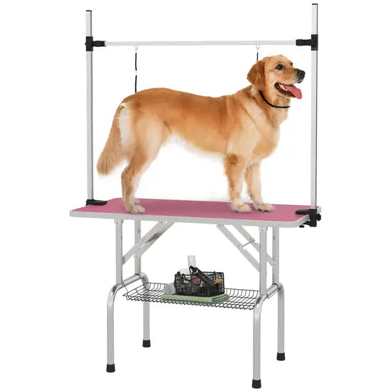 Professional Heavy Duty Dog Grooming Table Adjustable Arm Non-Slip Pink 100kg Max