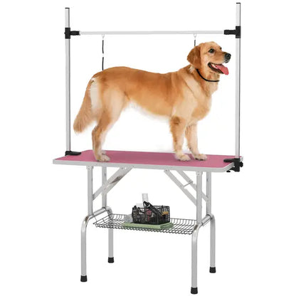 Professional Heavy Duty Dog Grooming Table Adjustable Arm Non-Slip Pink 100kg Max