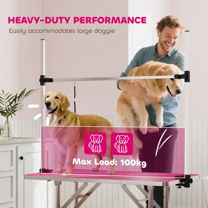 Professional Heavy Duty Dog Grooming Table Adjustable Arm Non-Slip Pink 100kg Max