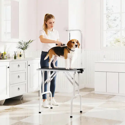 Foldable Dog Grooming Table Adjustable Arm Non-Slip Black Pet Grooming Desk 20kg Max