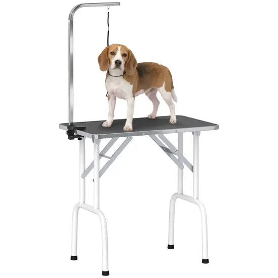 Foldable Dog Grooming Table Adjustable Arm Non-Slip Black Pet Grooming Desk 20kg Max