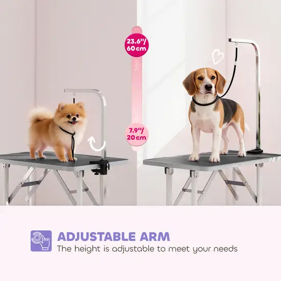 Foldable Dog Grooming Table Adjustable Arm Non-Slip Black Pet Grooming Desk 20kg Max