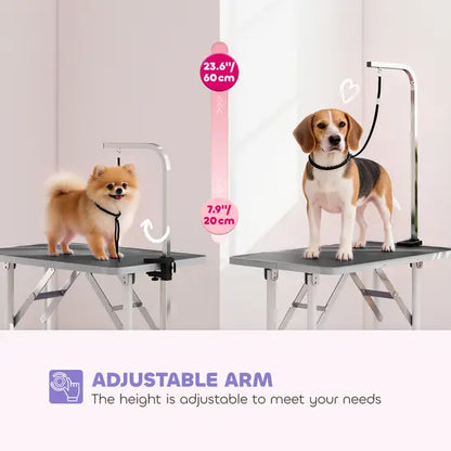 Foldable Dog Grooming Table Adjustable Arm Non-Slip Black Pet Grooming Desk 20kg Max