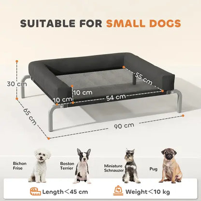 Elevated Cooling Dog Bed with Bolster Pillow Raised Mesh Pet Cot Black 10kg Max