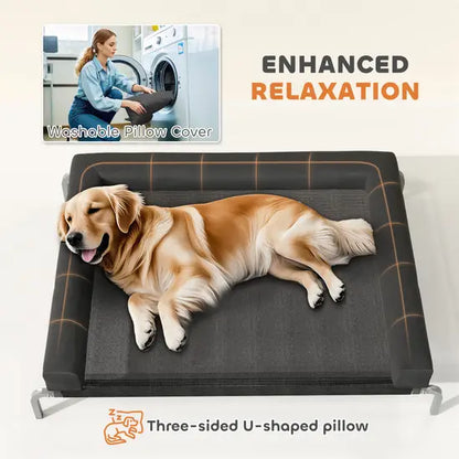 Elevated Cooling Dog Bed with Bolster Pillow Raised Mesh Pet Cot Black 10kg Max