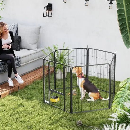 6-Panel Heavy Duty Metal Dog Playpen 80cm High Foldable Puppy Exercise Fence Black
