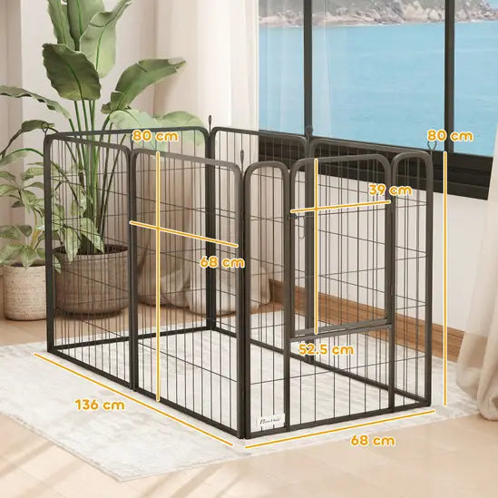 6-Panel Heavy Duty Metal Dog Playpen 80cm High Foldable Puppy Exercise Fence Black