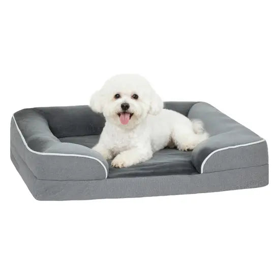 Cooling Gel Memory Foam Dog Sofa Bed Large Orthopedic Washable Bolster Pet Mattress Grey