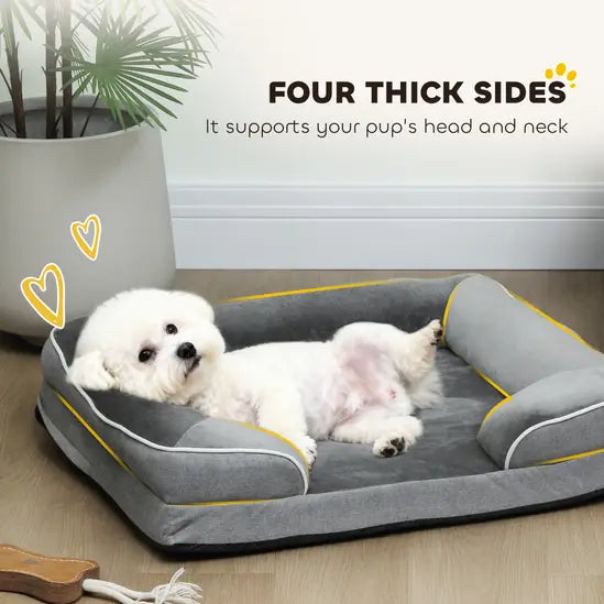 Cooling Gel Memory Foam Dog Sofa Bed Large Orthopedic Washable Bolster Pet Mattress Grey