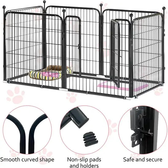 6-Panel Metal Dog Playpen Indoor Outdoor Foldable Puppy Exercise Fence Black
