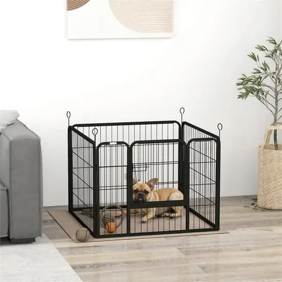 4-Panel Heavy Duty Metal Dog Playpen 60cm High Foldable Puppy Exercise Fence Black