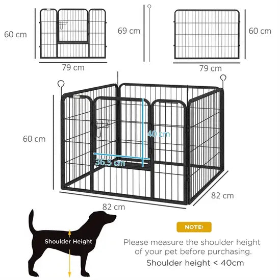 4-Panel Heavy Duty Metal Dog Playpen 60cm High Foldable Puppy Exercise Fence Black