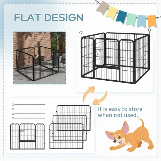4-Panel Heavy Duty Metal Dog Playpen 60cm High Foldable Puppy Exercise Fence Black