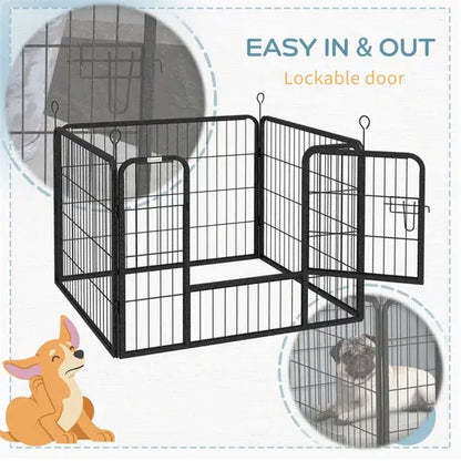 4-Panel Heavy Duty Metal Dog Playpen 60cm High Foldable Puppy Exercise Fence Black